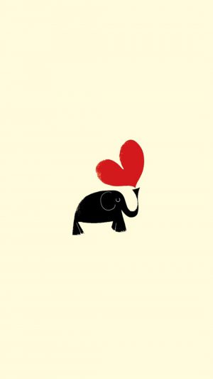 Cute Little Dark Elephant Red Love Heart Drawn Art